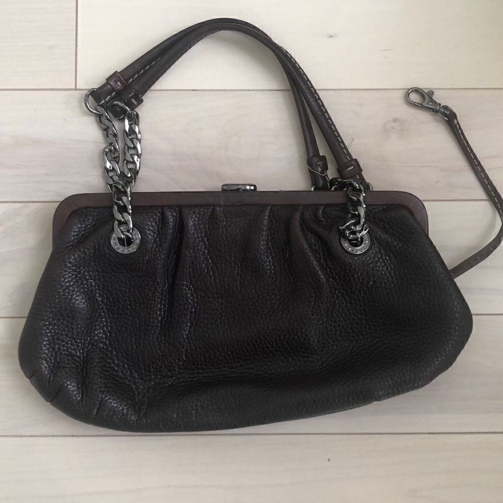 Michael Kors Kiss Lock Chain Double Strap Black Leather Purse Handbag